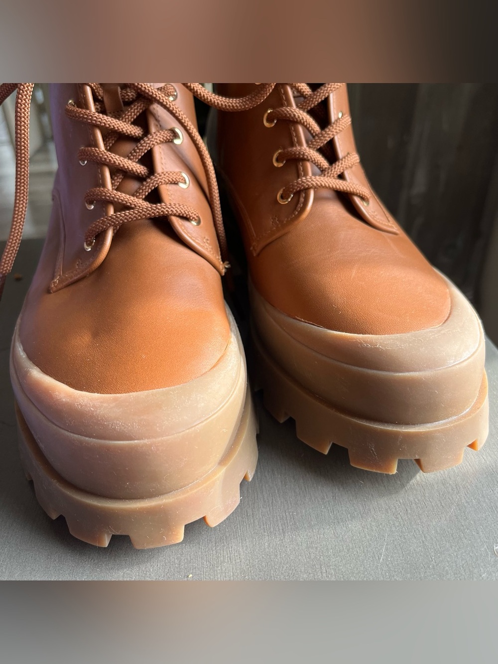 MICHAEL KORS Payton Leather Combat Boot Luggage Color Size 10 New - Picture 9 of 10